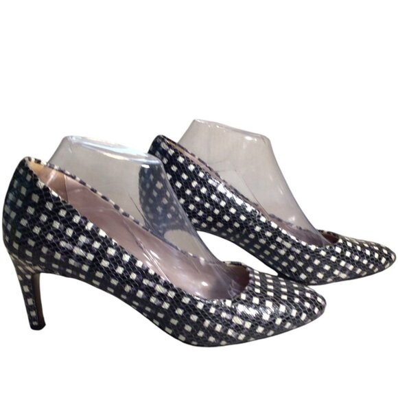 COLE HAAN 8 Eliza Grand Dress Pumps Snakeskin Embossed Leather White Black Twee - Picture 3 of 9
